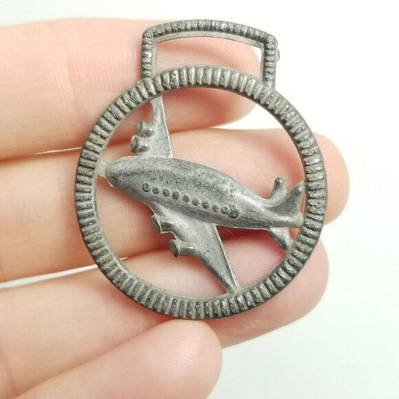 Vintage Airplane Watch Fob, Silver Tone Metal, Antique Retro Design, Estate - Picture 6 of 7